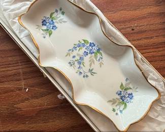 Limoges France Forget Me Not Floral Porcelain Trinket Dish with Gilt Rim