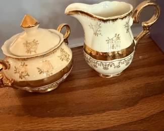 Antique Nippon Hand Painted Gold Floral Creamer and Sugar Bowl Set