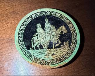 Don Quixote and Sancho Panza Damascene Coaster