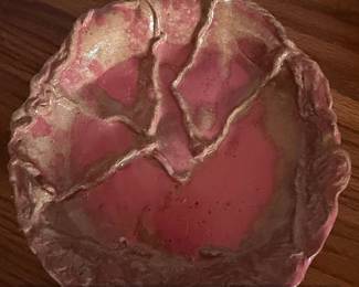 Handmade Ceramic Bowl with Pink and Beige Glaze