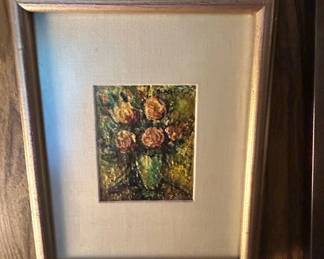 Miniature Floral Still Life Oil Painting Signed OLGA