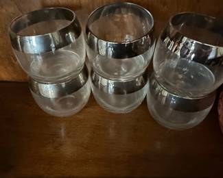 Set of Vintage Glass Tumblers with Silver Overlay