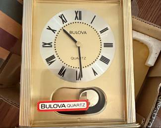 Bulova Quartz Brass Mantel Clock with Pendulum Window