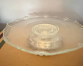 Frosted Glass Cake Stand with Ornate Metal Base
