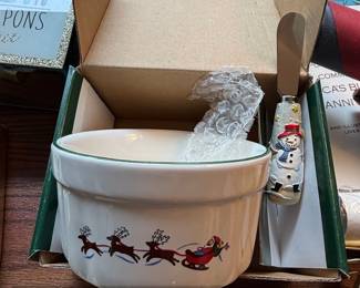 Christmas Santa Sleigh and Snowman Dip Bowl and Spreader Set