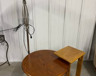 Round Oak Table, Lamp  Couch Tray