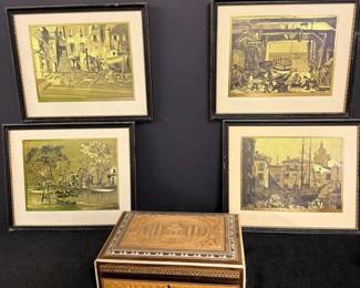 Gold Foil Etchings by Lionel Barrymore  Jewelry Box