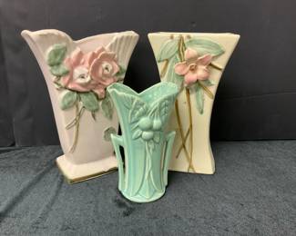 Three McCoy Hand Painted Vases