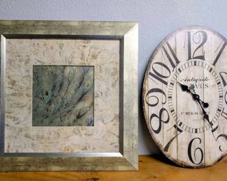 Framed Peacock Feather Picture  Clock