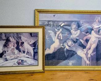 Two Large Framed Pictures 1 Angels 2 Girl Praying