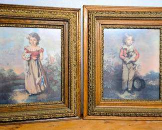 Vintage Framed Pictures Boy  Girl