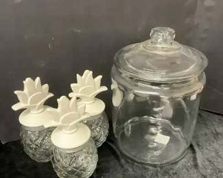 Giant Anchor Hocking Cookie Jar  Bullseye Playground Glass Pineapple Canister Jars