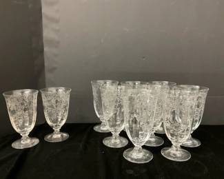 Fostoria Crystal Navarre Etched Ice Tea Footed Glasses