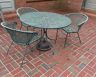 #19 Outside Green wrought Iron Table w/3 chairs - 42x29 $ 100.00