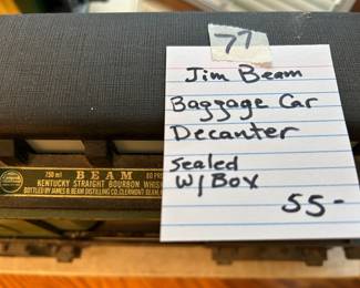 #77 Decanter's Jin Beam Baggage Car Decanter sealed w/box $ 55.00