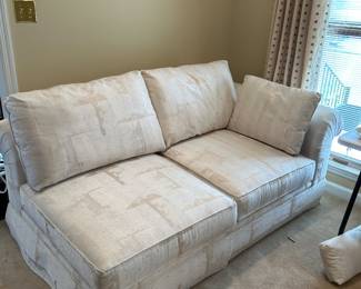#14 Sofa - LR Thomasville Synthetic/Cotton White/Cream Sofa w/1 arm (we have another sofa that could be added for extra long length) Single Sofa is 74" Long and seat depth is 24" and seat height is 17"Tall (overall depth from back to front $ 175.00