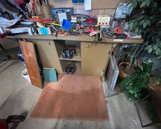 #137 Garage Wood Workbench on Wheels - 72x24x38 w/2 doors and 2 shelves $ 100.00