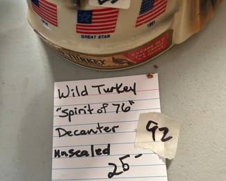 #91 Decanter's Wild Turkey "Spirit of 76" Decanter unsealed $ 25.00