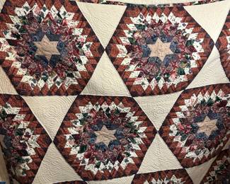 #157 Quilt - Mstr Scrappy Star on Point Hand-Quilted (back has stains) - 84x 92 $ 75.00