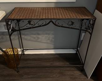 #57 Table - Den Metal w/Basket Weave Top Side Table - 35x15x31 $ 65.00