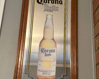#55 Beer - SR Corona Light Beer Bottle Wood Frame Mirror - 13.5x30.5 Beer Mirror $ 45.00