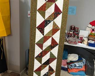 #161 Quilt - Mstr Quilted Table Runner Scrappy Machine pieced and quilted - 17w x 60L $ 25.00