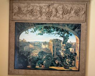 #17 Art - LR Canvas Oil of Italian Scene in Stucco Frame w/Grapes on Top - 42x42 $ 175.00
