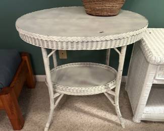 #30 Table - BD2 White Wood wicker 2 tier Oval Side table - 30x20x30 $ 75.00