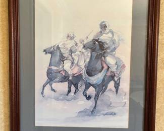 #185 Art - DR Print of 2 horses with people - signed Framed and Matted - 21x27 $ 75.00