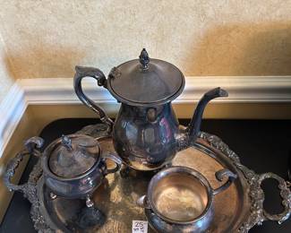 #184 Misc. - DR 4 pc Silverplate Serving Set w/Tray Coffee Pot, sugar and Creamer $ 25.00