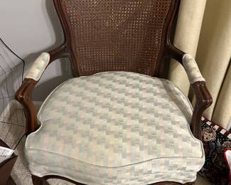 #35 Chair - MSTR Etha Allen Wood Carved Side Parlor Chair w/wood wicker back and q/a legs and Blue/Marve Stripes $ 75.00