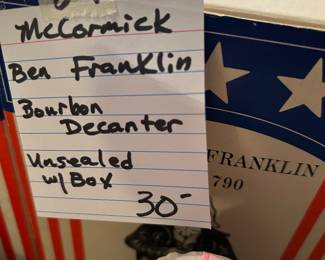 #84 Decanter's McCormick Ben Franklin Bourbon Decanter unsealed w/box $ 30.00