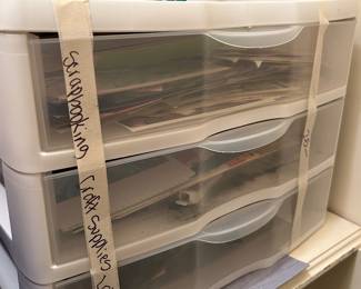 #153 Misc. - BD1 Set of 3 Plastic Drawers filled with scrapbooking Crafting Paper and supplies $ 25.00
