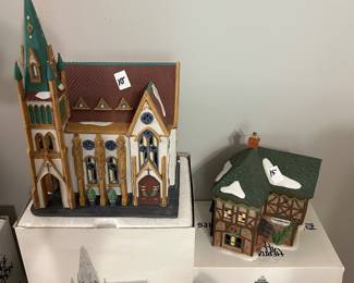 #189 Misc. - MSTR Dickens Village Set of 2 Houses - T. Puddlewick Spectacle Shop and All Saints Corner Church $ 25.00