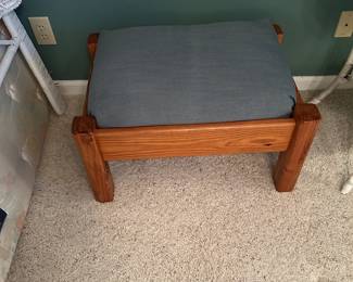 #29 Stool - BD2 Wood Bench seat w/blue Fabric Cushion - 28x21x15 $ 25.00