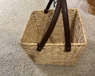 #170 Misc. - Mstr Wood Straw type Gathering Basket w/Leather Handles - 14square x 10 $ 30.00