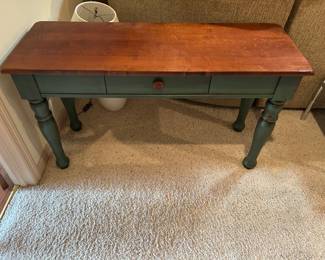 #3 table den Broyhill green leg wood top coffee table 36 square x 13 tall $ 75.00