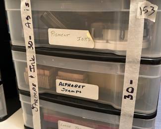 #152 Misc. - BD1 Lot of 3 plastic drawers w/pigment ink, alphabet stamps, large pads and ink pads $ 30.00