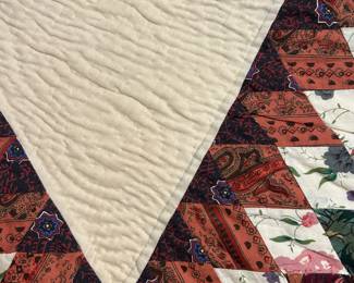 #157 Quilt - Mstr Scrappy Star on Point Hand-Quilted (back has stains) - 84x 92 $ 75.00
