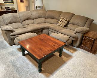 #1 sofa den Tan fabric sectional w 2 recliners sofa 3 pieces 84x84 $ 300.00