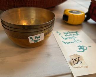 #154 Misc. - BD1 Vintage etched set of 3 Brass bowls - 4x2 $ 30.00