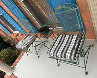 #22 Porch Green Wrought Iron Springy Chairs w/Side Table $ 100.00