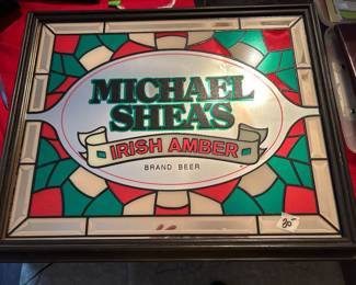 #63 Beer - SR Michael Shea's Irish Ambert Brand Beer - Mirrored in a wood Frame - 22x18 $ 30.00