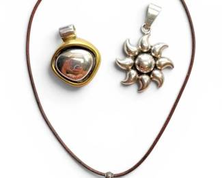 925 Sterling Silver Pendants Leather Necklace 38.96g