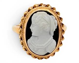 14k Gold Black White Cameo Ring Size 8 5.08g