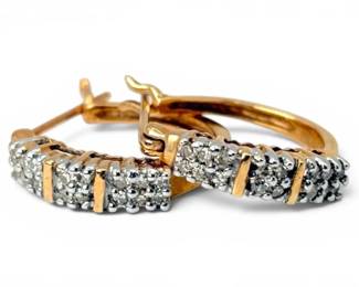 10k Gold Diamond 15mm Hoop Earrings 2.67g