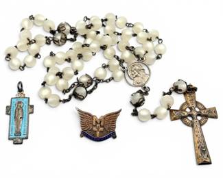 Sterling Silver Rosary And Pins 34g Total