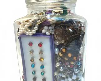 Jar Of Beaded Costume Jewelry Earrings