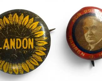 1936 Landon Sunflower Campaign Pin 1920 Warren Harding For President Button