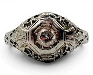 18k White Gold Art Deco Diamond Ring Size 7.5 2.30g